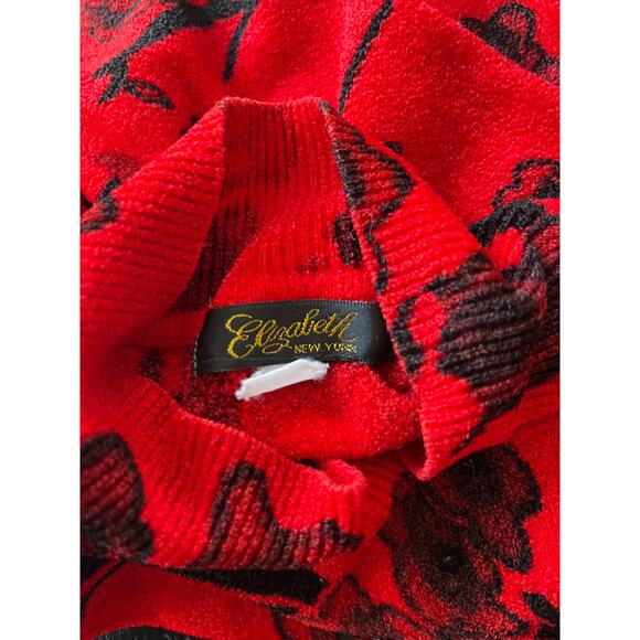 Vintage 90s Red and Black Floral Sequin Mockneck Knit Sweater Size Medium - Picture 5 of 5